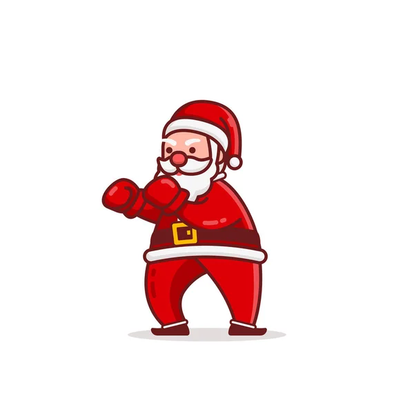 Christmas Santa Claus Cartoon Character Boxing Flat Design Vector Illustration — Stock Vector