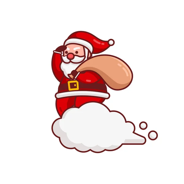 圣诞圣诞老人卡通人物送礼礼物乘坐云平面设计矢量图解 — 图库矢量图片