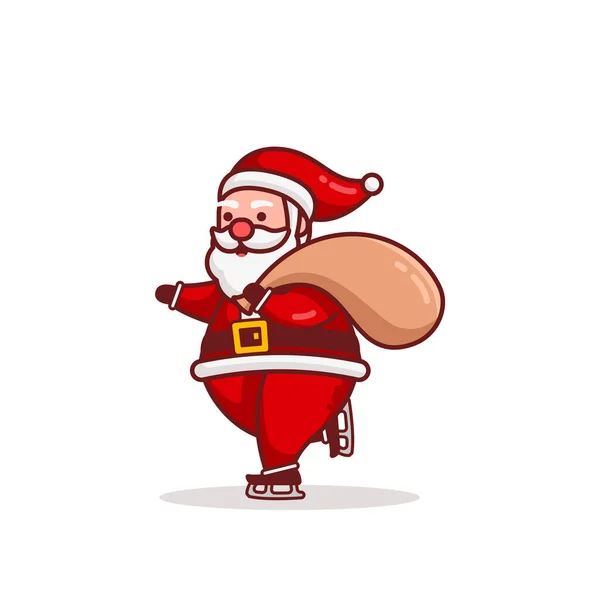 Caractère Bande Dessinée Père Noël Offrez Cadeau Utilisant Patin Glace — Image vectorielle
