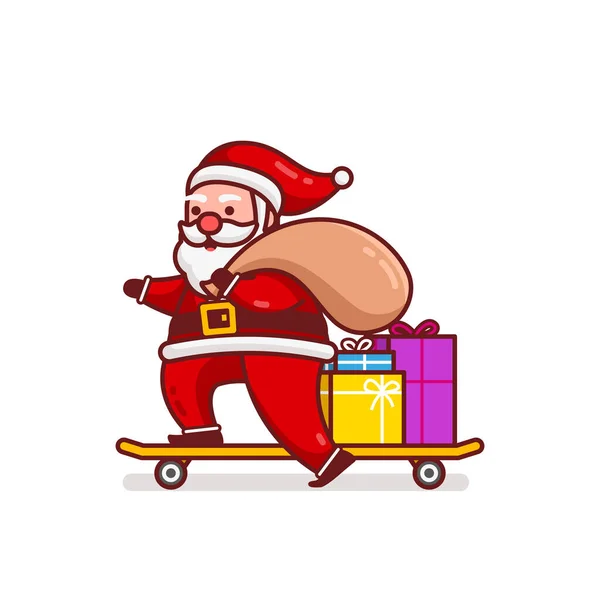 Boże Narodzenie Santa Claus Postać Kreskówek Dostarczyć Pudełko Prezentów Przez — Wektor stockowy