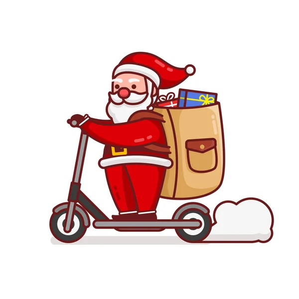 Navidad Santa Claus Carácter Dibujos Animados Entregar Caja Regalo Montando — Vector de stock