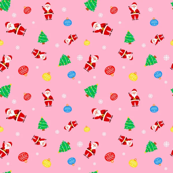 Patrón Rosa Lindo Lámpara Del Árbol Santa Claus Navidad Para — Vector de stock