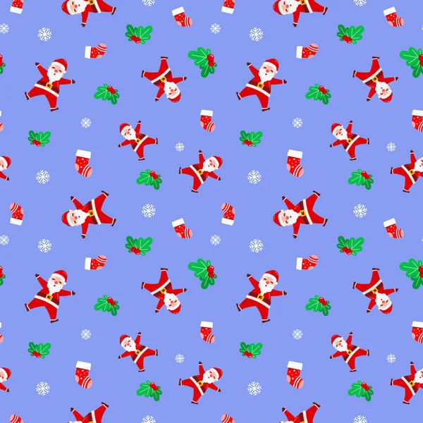 Christmas Cute Happy Santa Claus Cherry Sock Purple Pattern Wrapping — стоковый вектор