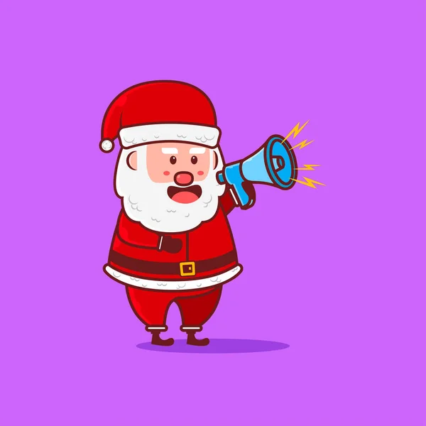 Bonito Bonito Santa Hold Azul Megaphone Vetor Ícone Illustration Christmas — Vetor de Stock