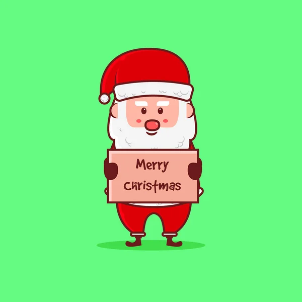 Christmas Icon Concept Cute Santa Claus Holding Merry Christmas Board — Stock Vector