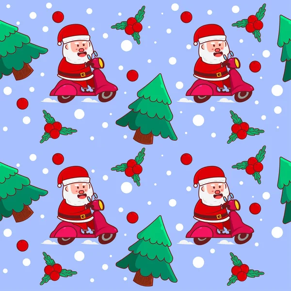 Бесшовный Узор Рождественских Каникул Cute Santa Claus Верхом Scooter Flat — стоковый вектор