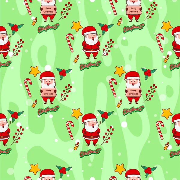 Seamless Pattern Christmas Holiday Cute Santa Claus Laughing Flat Cartoon — Stock Vector