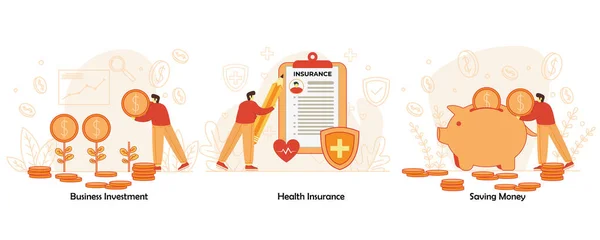 Business Investment Health Insurance Saving Money Vector Illustration Design Flat — 스톡 벡터