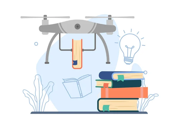 Concept Livraison Livres Livraison Livre Avec Drone Librairie Livraison Ligne — Image vectorielle