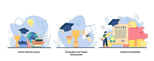 아이콘 School Road Success Graduation Trophy Achievement Deploma Scholarship Vector — 스톡 벡터
