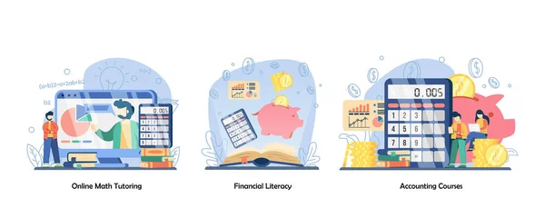 온라인 온라인 아이콘 Online Math Tutoring Financial Literacy Accounting Courses — 스톡 벡터
