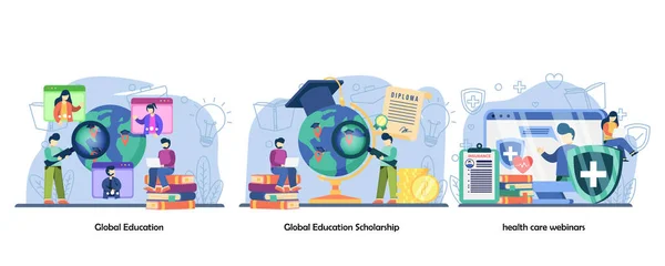 Global Education Scholarship Health Care Webinars Online Education Online Training — 图库矢量图片