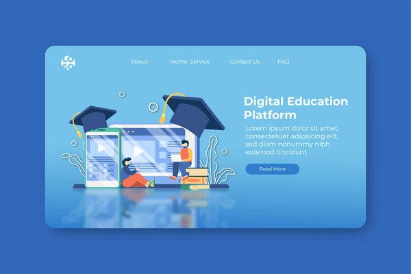 Цифровая образовательная платформа "Вектор современного плоского дизайна" и шаблон веб-баннера. Цифровое образование, электронное обучение, онлайн-образование, учебное видео, онлайн-обучение, онлайн-класс.