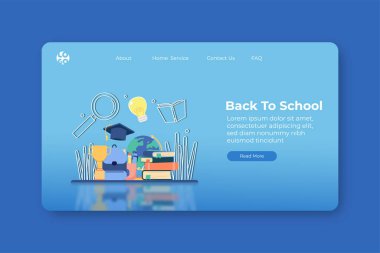 Modern düz tasarım vektör illüstrasyonu, Okula Dönüş sayfası ve Web Sancak Şablonu. Öğrenim ve öğrenim, Kolaj, Eğitim.