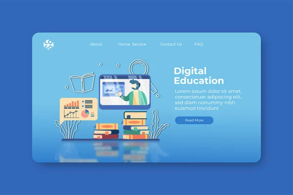 現代のフラットデザインベクトルイラスト デジタル教育ランディングページとウェブバナーテンプレート Eラーニング 遠隔教育 どこでも学ぶ ホームラーニング オンライン教育 ウェビナーコンセプト — ストックベクタ