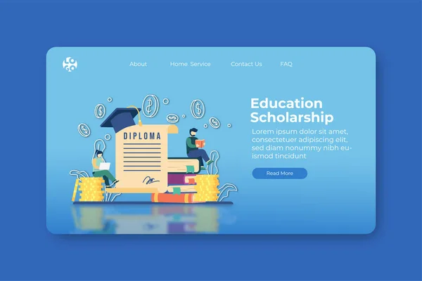 Ilustração Moderna Vetor Projeto Plano Educação Scholarship Landing Page Website — Vetor de Stock