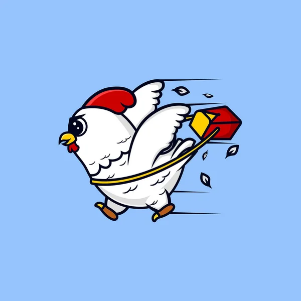 Leuke Chicken Delivery Cute Mascotte Karakter Logo Bedrijfslogo Bedrijfsmascotte Kawaii — Stockvector