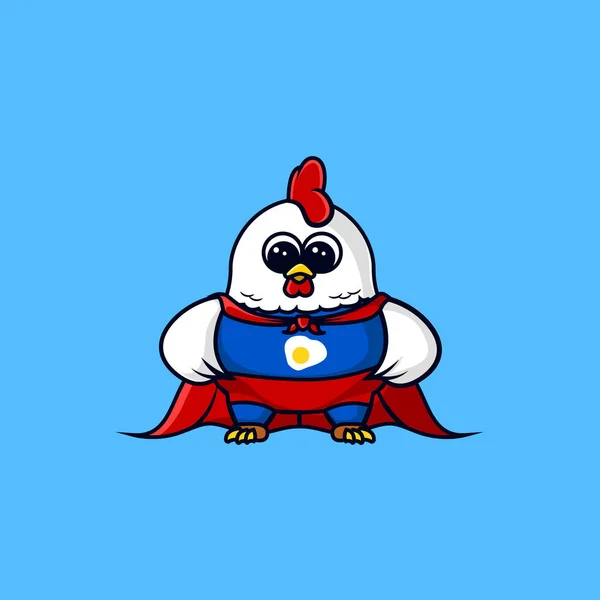 Super Chicken Cute Mascotte Karakter Logo Bedrijfslogo Bedrijfsmascotte Kawaii Karakter — Stockvector