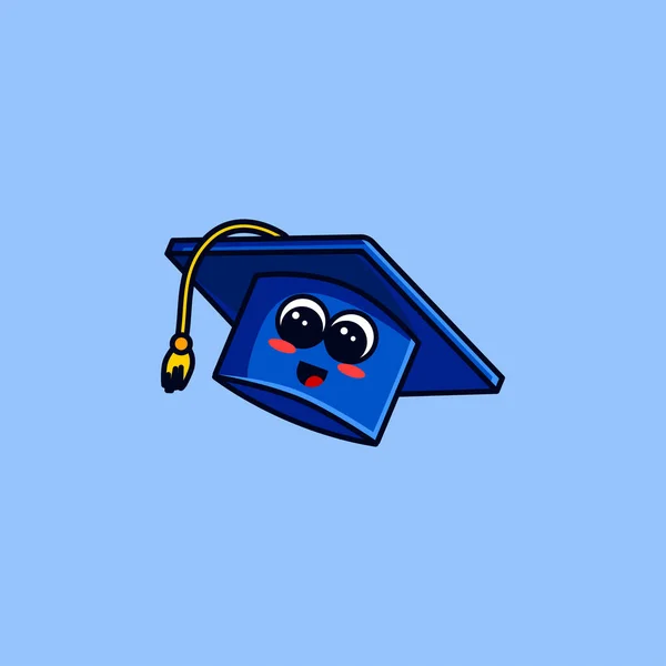 Conception Icône Personnage Chapeau Graduation Mignon Illustration Vectorielle Objets Scolaires — Image vectorielle