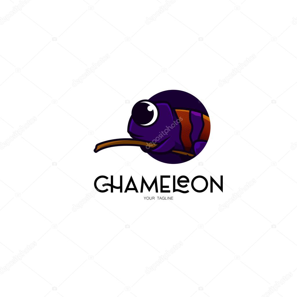 Cute Purple Chameleon mascot. logo, icon, mascot design. vector illustration