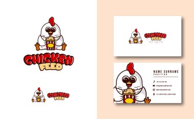 kawaii character mascot. cute chicken Feed mascot logo. adorable character. kids style vector illustration