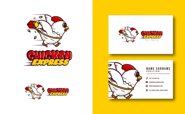 Mascotte Kawaii Carino Chicken Express Logo Della Mascotte Carattere Adorabile — Vettoriale Stock