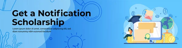 Scholarship Education Web Banner Design Woman Sit Stack Coin Get — Vetor de Stock