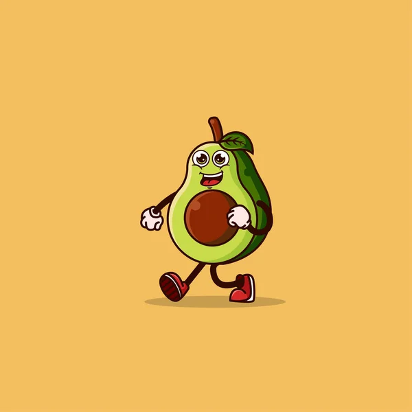 Cute Avocado Character Walking Happy Face Fruit Character Icon Concept — Image vectorielle