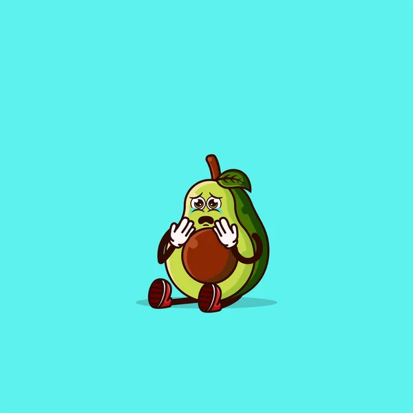 Cute Avocado Character Sitting Crying Fruit Character Icon Concept Isolated — Stockový vektor