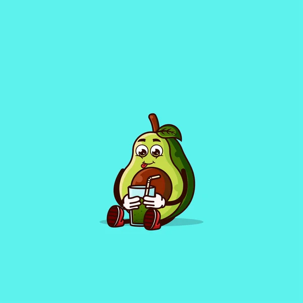 Cute Avocado Character Sitting Drink Avocado Juice Fruit Character Icon — Stock Vector