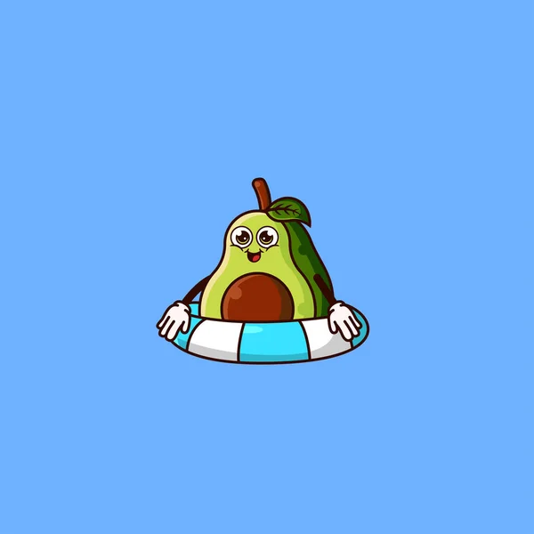 Cute Avocado Character Swim Ring Float Fruit Summer Icon Concept — Stok Vektör