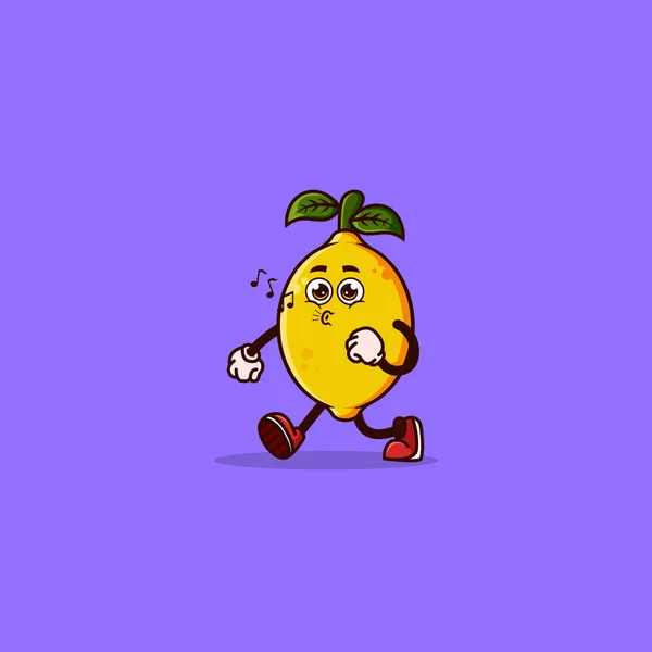 Cute Lemon Character Walking Whistle Fruit Character Icon Concept Isolated — Stock vektor