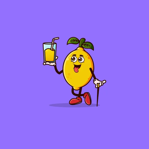 Cute Lemon Character Lemon Juice Hand Fruit Character Icon Concept — Stock vektor