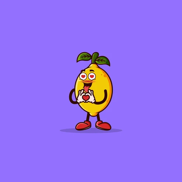 Cute Lemon Character Falling Love Gesture Fruit Character Icon Concept — Stockový vektor