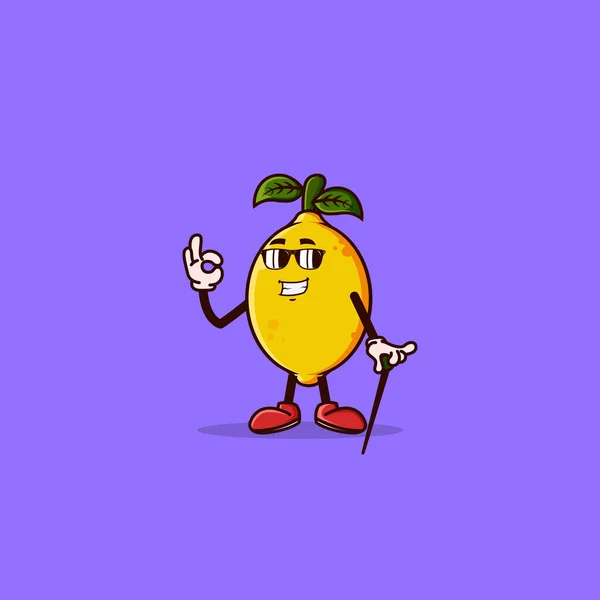 Cute Lemon Character Eye Glass Hand Gesture Fruit Character Icon — Image vectorielle