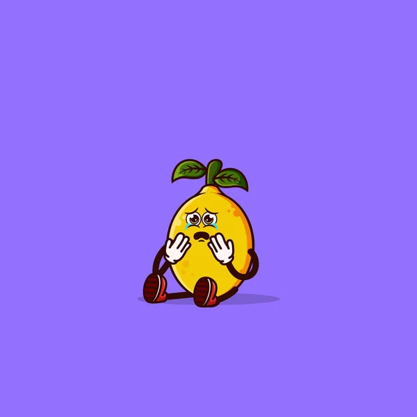 Cute Lemon Character Sitting Crying Fruit Character Icon Concept Isolated — Stockový vektor