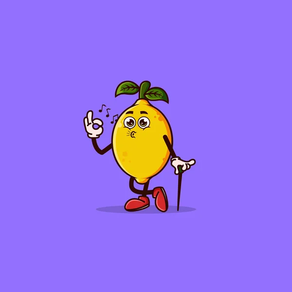 Cute Lemon Character Okay Gesture Whistle Fruit Character Icon Concept — Stock vektor