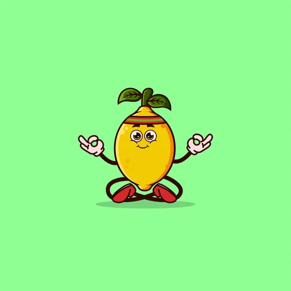 Cute Lemon Character Meditation Fruit Character Icon Concept Isolated Emoji — Wektor stockowy