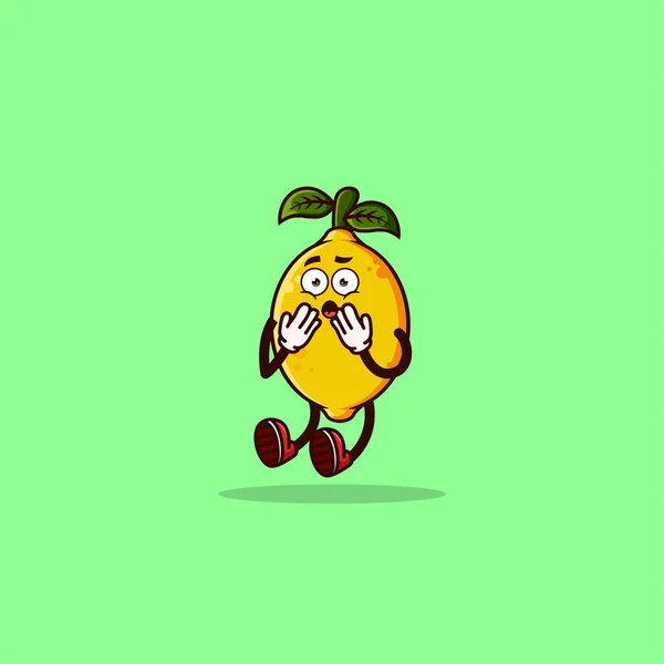 Милый Лимонный Персонаж Шокирован Концепция Символа Фруктов Изолирована Стикер Смайликов — стоковый вектор