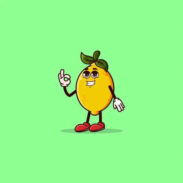 Cute Lemon Character Cool Emoji Show Gesture Fruit Character Icon — 图库矢量图片