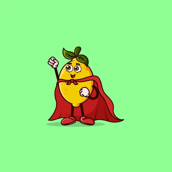 Cute Lemon Character Super Hero Costume Try Fly Fruit Character — Stock vektor