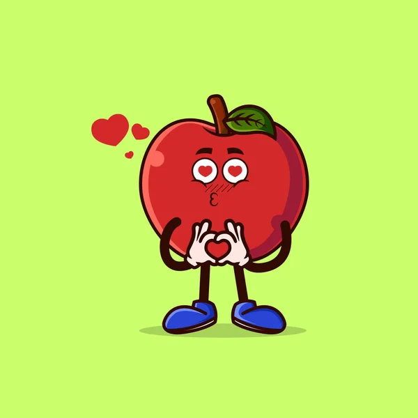 Cute Apple Character Love Emote Fruit Character Icon Concept Isolated — Stock Vector