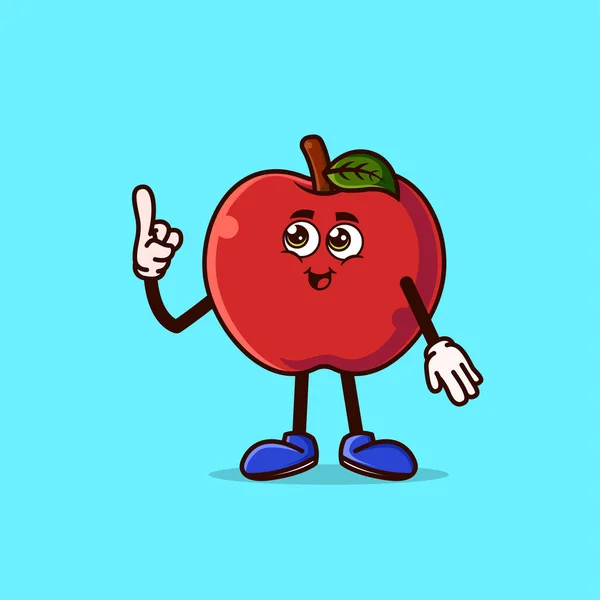 Cute Apple Character Happy Face Gesture Pointing Fruit Character Icon — 图库矢量图片