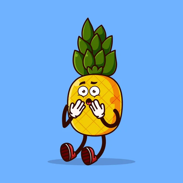 Cute Pineapple Character Shocked Fruit Character Icon Concept Isolated Emoji — Stock Vector