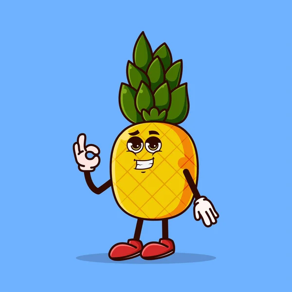 Cute Pineapple Character Cool Emoji Show Gesture Fruit Character Icon — Stock vektor