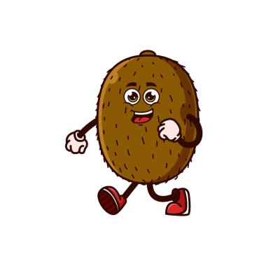 Cute Kiwi Fruit character walking with happy face. Fruit character icon concept isolated. flat cartoon style Premium Vector