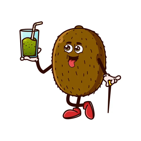 Cute Kiwi Fruit Character Kiwi Juice Hand Fruit Character Icon — Vetor de Stock