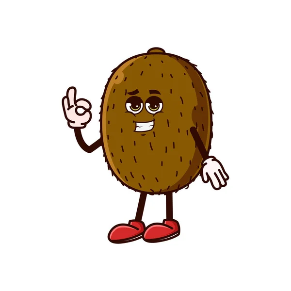 Cute Kiwi Fruit Character Cool Emoji Show Gesture Fruit Character — Vetor de Stock