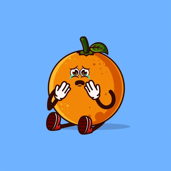 Cute Orange Fruit Character Sitting Crying Fruit Character Icon Concept — Stock Vector