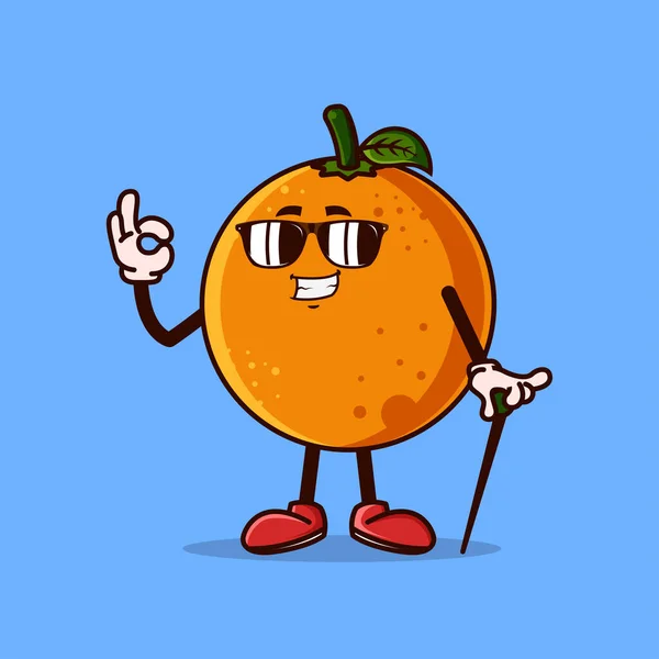 Roztomilý Pomerančový Ovocný Charakter Skleněným Okem Gestem Ruky Ovocný Znak — Stockový vektor